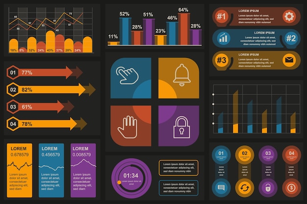 Conjunto de elementos infográficos plantilla de diseño de vector de visualización de datos Se puede utilizar para opciones de pasos diagrama de flujo de trabajo de proceso de negocio concepto de diagrama de flujo línea de tiempo iconos de marketing gráficos de información