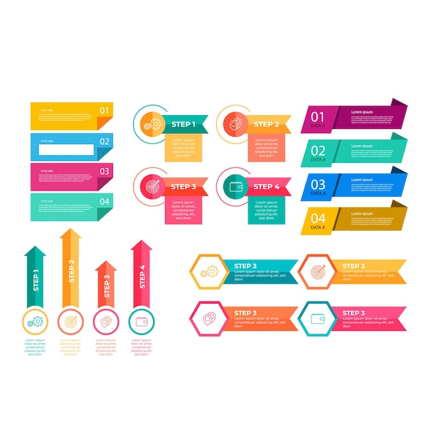 Conjunto de elementos infográficos plantilla de diseño vectorial de visualización de datos Se puede utilizar para la opción de pasos