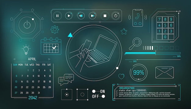 Vector conjunto de elementos infográficos sobre comunicación informática y redes sociales.