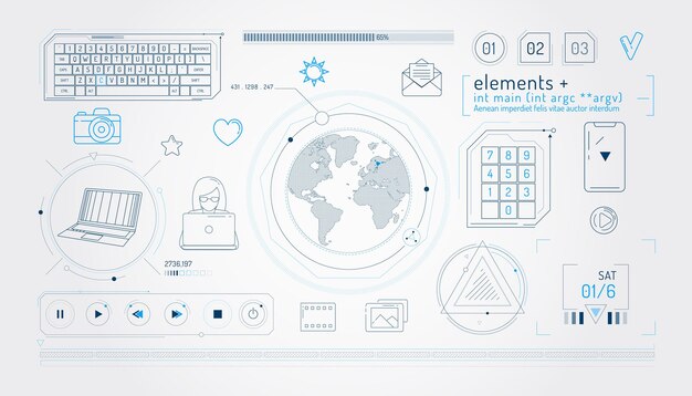 Conjunto de elementos infográficos sobre comunicación en internet y red global