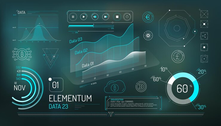 Vector conjunto de elementos infográficos sobre criptomonedas y gestión de datos financieros