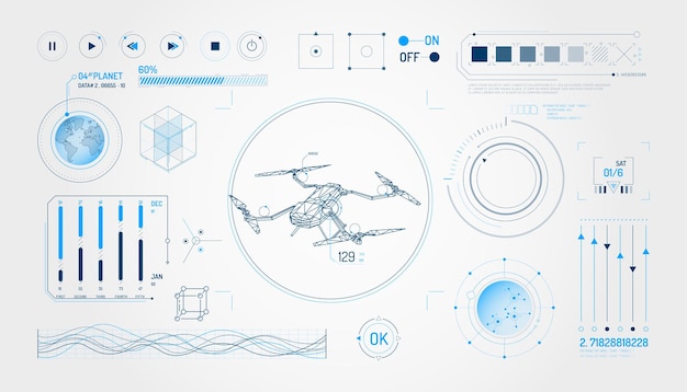 Conjunto de elementos infográficos sobre drones y geolocalización