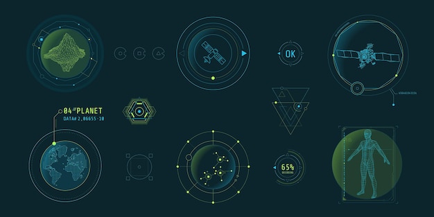 Conjunto de elementos infográficos sobre el tema de las tecnologías de Internet y la ilustración vectorial de big data