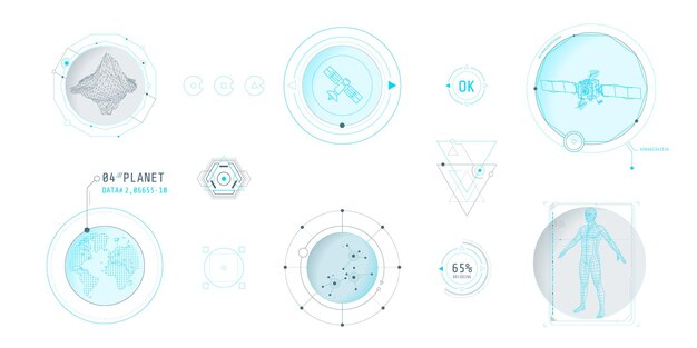 Conjunto de elementos infográficos sobre el tema de las tecnologías de Internet y la ilustración vectorial de big data