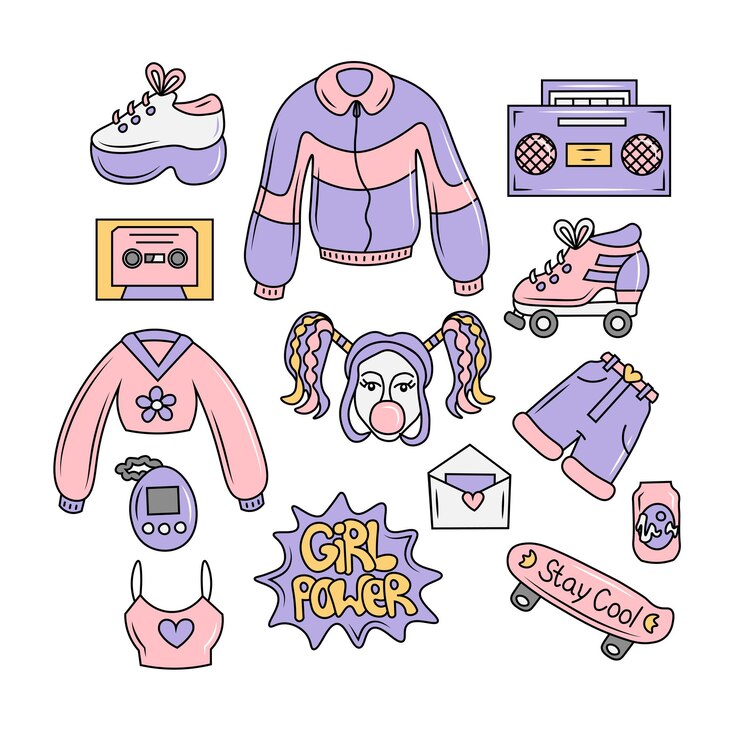 Vector conjunto de elementos de insignia retro de los años 90
