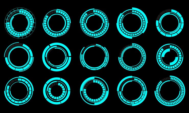 Vector conjunto de elementos de interfaz de usuario de círculo azul de ciencia ficción tecnología diseño futurista moderno creativo negro