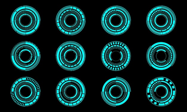 Conjunto de elementos de interfaz de usuario de círculo azul de ciencia ficción tecnología diseño futurista moderno creativo en vector de fondo negro