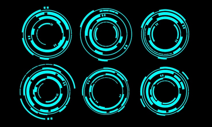Vector conjunto de elementos de interfaz de usuario de círculo azul de ciencia ficción tecnología futurista creativa en vector negro