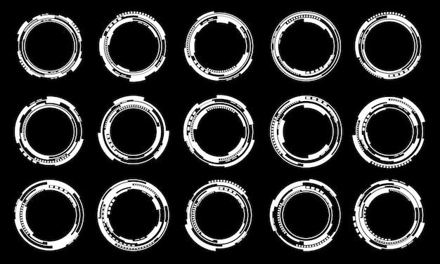 Conjunto de elementos de interfaz de usuario de círculo blanco de ciencia ficción tecnología diseño futurista en vector negro