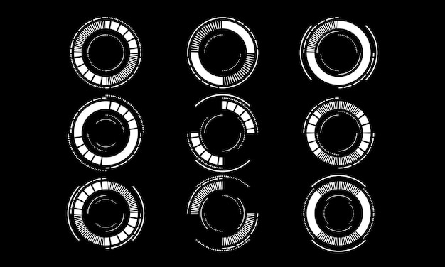 Conjunto de elementos de interfaz de usuario de círculo blanco de ciencia ficción tecnología futurista creativa en vector negro