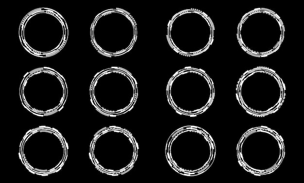 Conjunto de elementos de interfaz de usuario de círculo blanco de ciencia ficción tecnología futurista creativa en vector negro