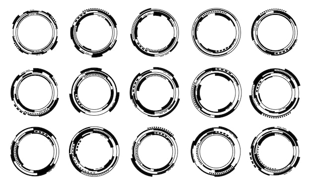 Conjunto de elementos de interfaz de usuario de círculo negro de ciencia ficción tecnología diseño futurista en vector blanco