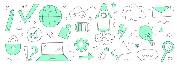 Vector conjunto con elementos de internet concepto de tecnología web ilustración vectorial dibujada a mano