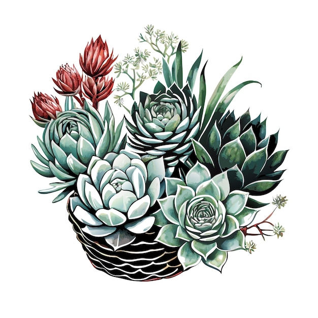 El conjunto de elementos de la invitación o de la tarjeta de felicitación con ramos de vegetación y suculentos y románticos Ilustración vectorial 4