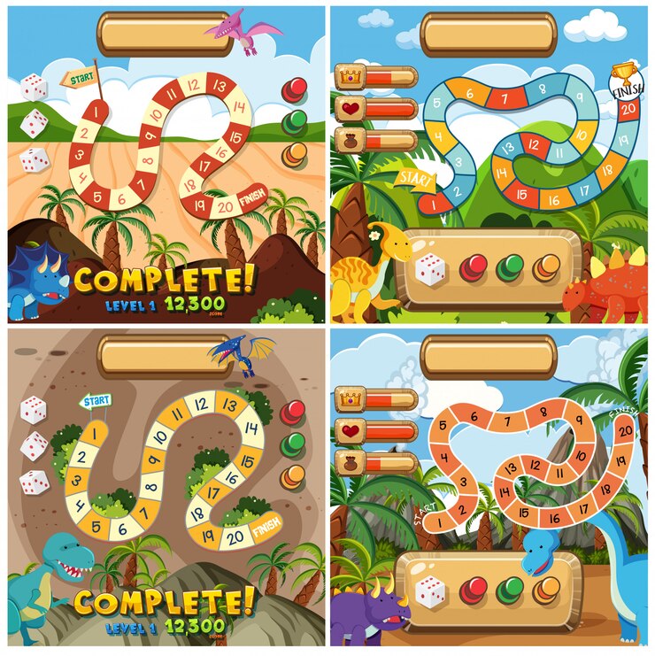 Vector conjunto de elementos de juego de dinosaurio
