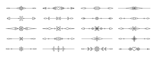 Conjunto de elementos de línea delgada divisora borde subrayado en la página de texto invitación del libro menú de certificado de tarjeta de boda adorno vintage estilo retro clásico diseño de separador de filigrana ornamental