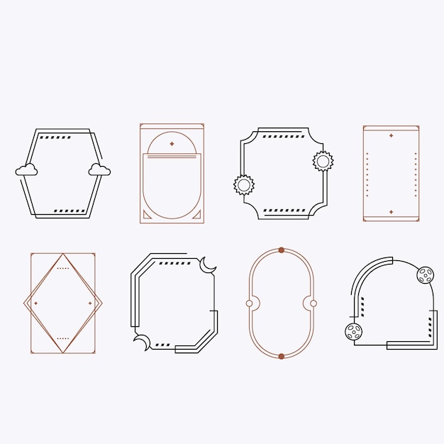 El conjunto de elementos de línea estéticos minimalistas de Y2K Diseño de formas lineales modernas abstractas con estrellas