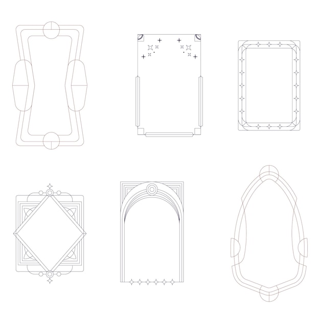 El conjunto de elementos de línea estéticos minimalistas de Y2K Diseño de formas lineales modernas abstractas con estrellas