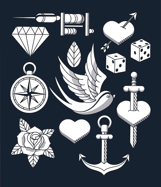 Vector conjunto de elementos de logotipo de estudio de tatuaje