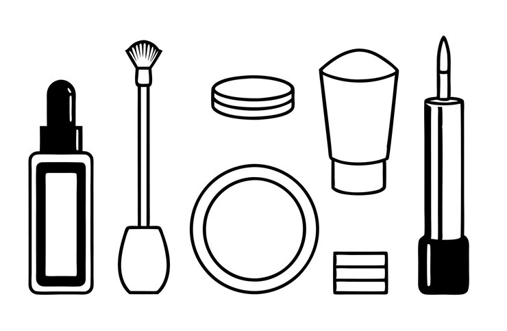 Vector conjunto de elementos de maquillaje ilustración vectorial con con fondo