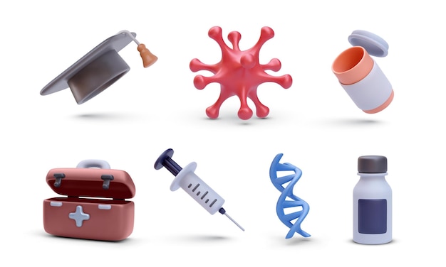 Conjunto de elementos médicos realistas aislados sobre un fondo blanco Ilustración vectorial