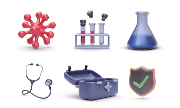 Conjunto de elementos médicos realistas aislados sobre un fondo blanco Ilustración vectorial