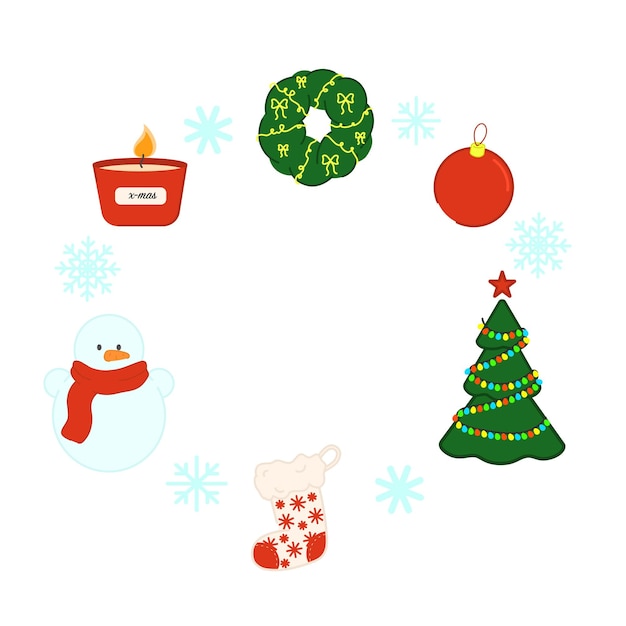 Conjunto de elementos de Navidad Colección de Navidad Iconos de Navidad, incluidos adornos de corona de renos de Santa