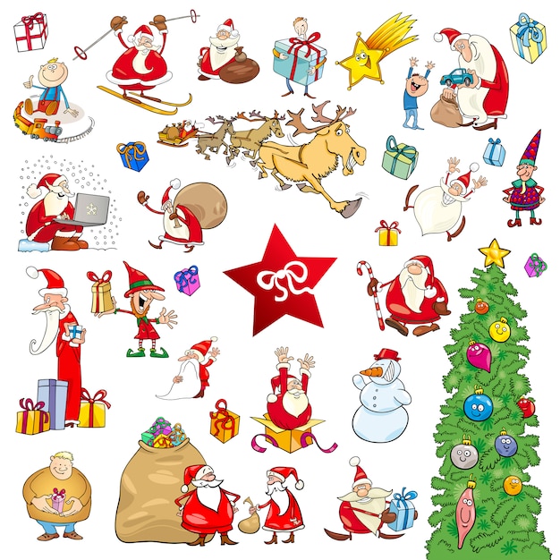 conjunto de elementos de Navidad de dibujos animados