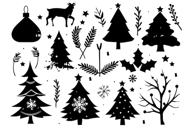 conjunto de elementos de Navidad vector silueta negra