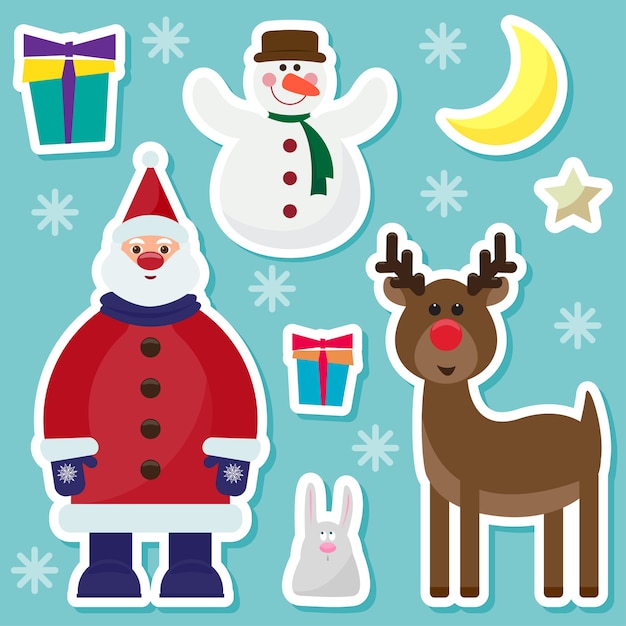 Conjunto de elementos navideños, conjunto de pegatinas.