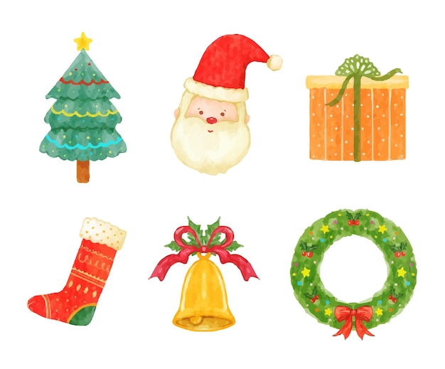 Conjunto de elementos navideños ilustración vectorial de acuarela
