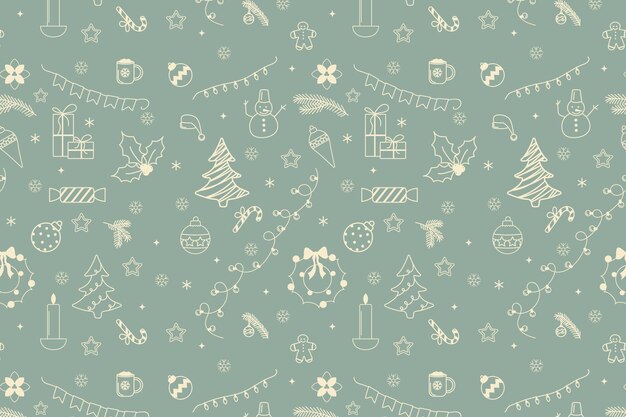 Conjunto de elementos navideños minimalistas en estilo doodle sobre fondo azul Vacaciones de invierno abstractas