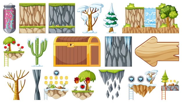 Conjunto de elementos y objetos de juego aislados