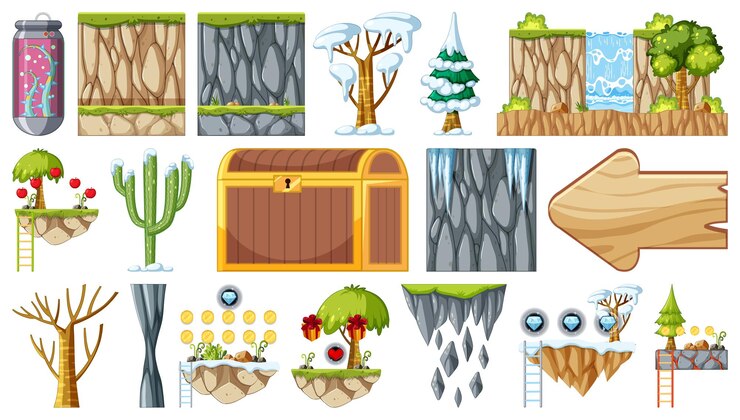 Vector conjunto de elementos y objetos de juego aislados