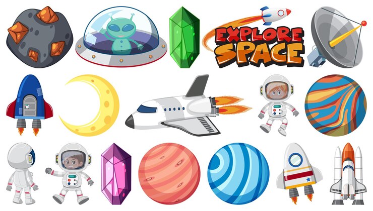 Vector conjunto de elementos y objetos de juego de espacio de fantasía aislado