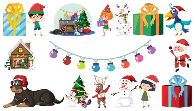 Conjunto de elementos y objetos de Navidad aislados