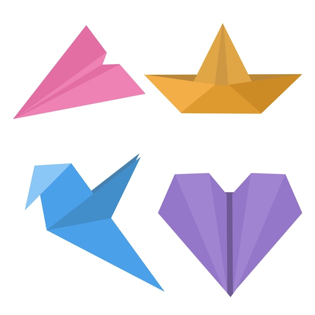 Conjunto de elementos de origami adecuado para diseños planos, ilustraciones gráficas, pegatinas de clip art, etc.