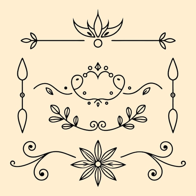Conjunto de elementos ornamentales dibujados a mano