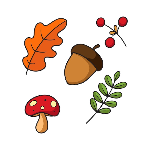 Conjunto de elementos de otoño doodle dibujado a mano