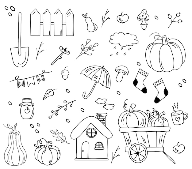 Conjunto de elementos de otoño doodle