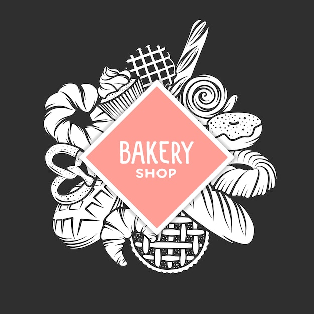 Conjunto de elementos de panadería vector grabado.