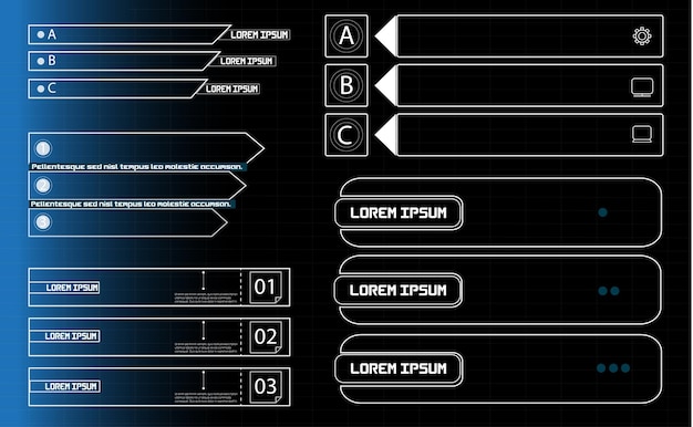 Conjunto de elementos de pantalla de interfaz de usuario futurista HUD UI GUI