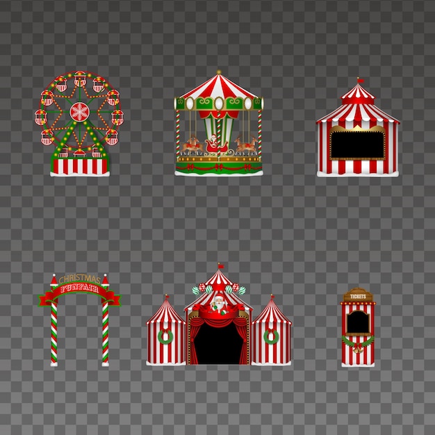 Conjunto de elementos de parque de atracciones de Navidad Elementos aislados del parque de luna de Navidad