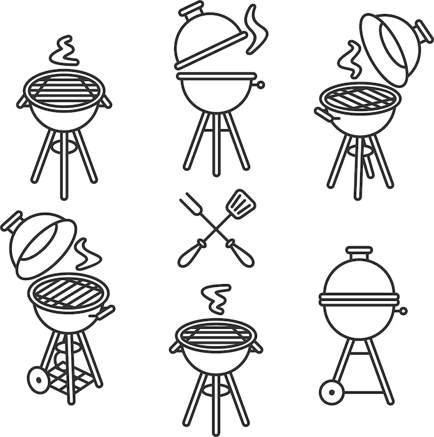 Conjunto de elementos de la parrilla Icono de la colección Vector de la grilla