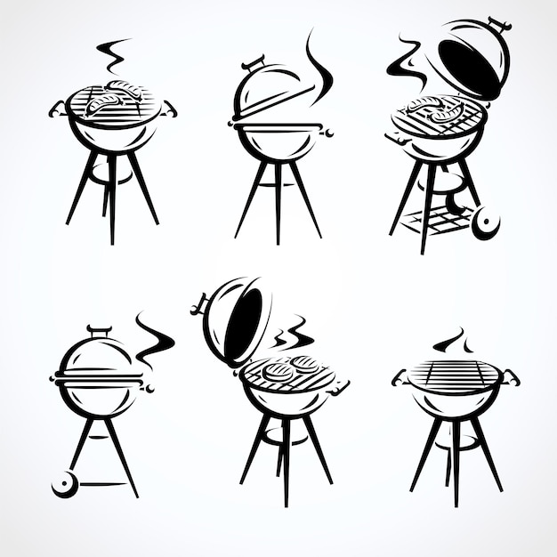 Conjunto de elementos de la parrilla Icono de la colección Vector de la grilla