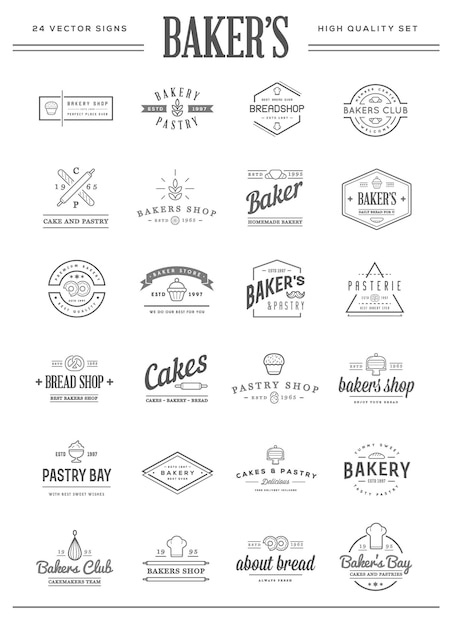 Conjunto de elementos de pastelería de panadería vectorial e iconos de pan La ilustración se puede utilizar como logotipo o icono en calidad premium