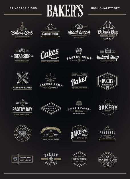 El conjunto de elementos de pastelería de panadería vectorial y la ilustración de iconos de pan se pueden utilizar como logotipo o icono en calidad premium