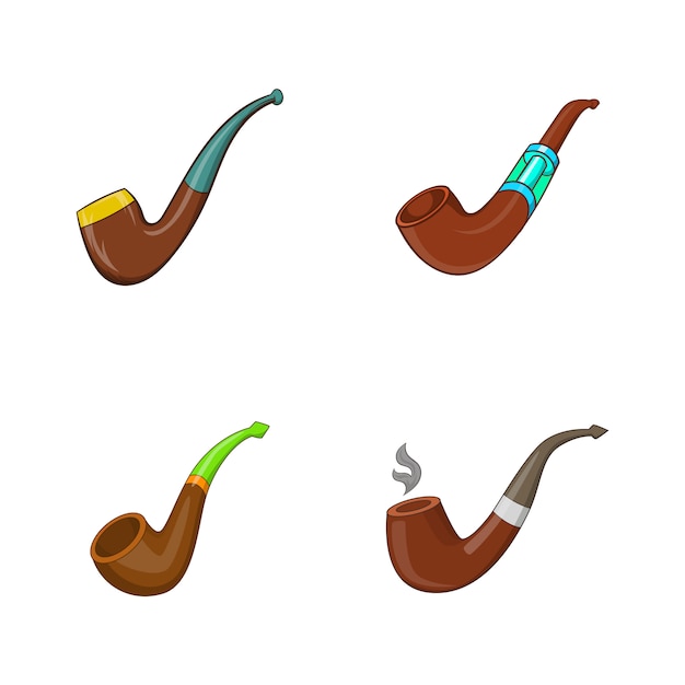 Conjunto de elementos de pipa de fumar. Conjunto de dibujos animados de elementos de vector de pipa de fumar