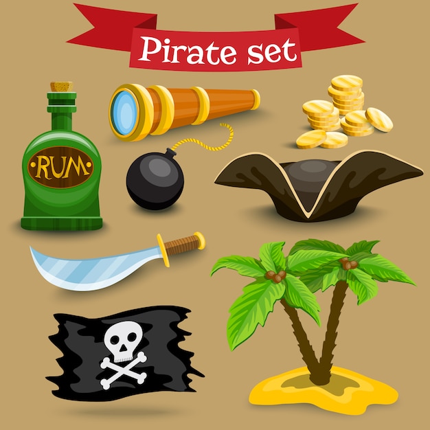 Vector conjunto de elementos piratas.