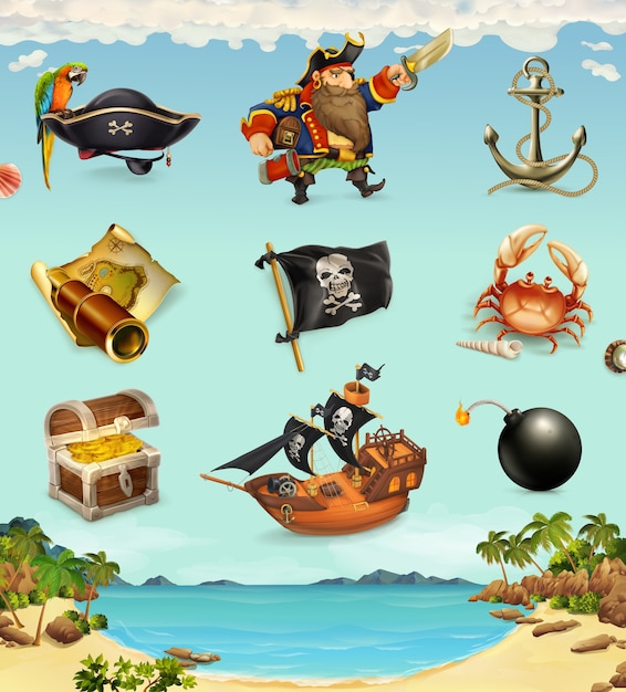 Conjunto de elementos piratas.
